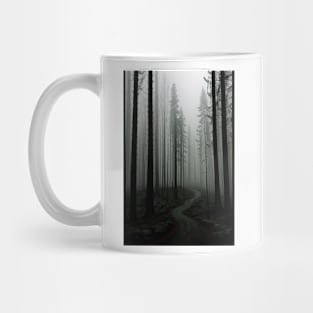 Pathway in a Misty Pine Forest Mug